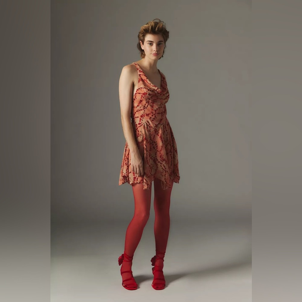 Urban Outfitters NWT Silence + Noise Marie Printed Cowl Neck Mini Dress - Picture 2 of 5